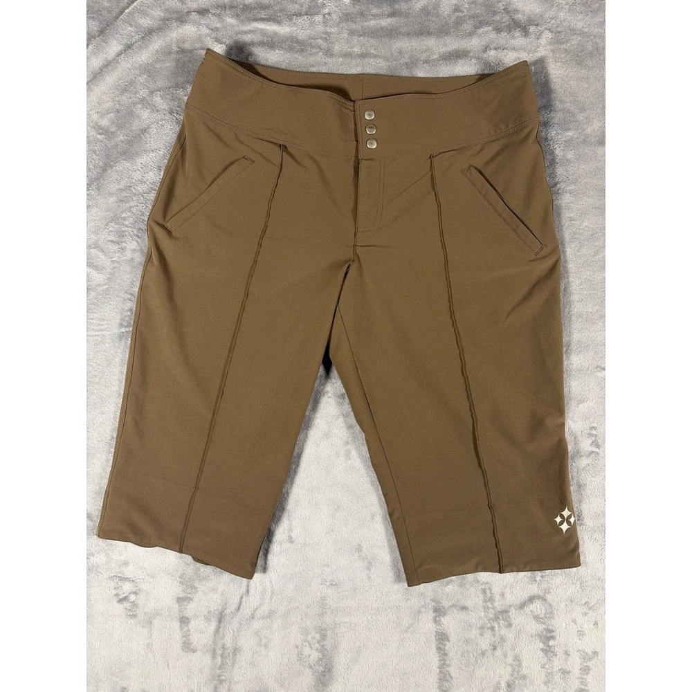 4All by Jofit Women Brown Golf Shorts Size 8 Performance Stretch Tulip Hem Snaps